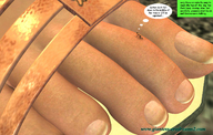 giantess feet toes story shrunken_men sandals shrunken_man dialogue watermark on_toe digital_render