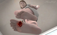crush barefoot soles blood low_angle gore shrunken_woman looking_down cruel under_foot point_of_view sorenzer0 looking_at_tiny digital_render
