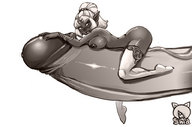 breasts drawing nipples white_hair nude blushing monochrome penis anime shrunken_woman precum thigh_highs riding_cock on_penis huge_penis