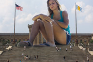giantess collage buildings sitting sandals legs steps philadelphia adrianna_daniels flags lowerrider looking_at_tiny