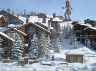 giantess collage buildings red_hair snow skiing skis