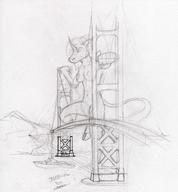 breasts drawing giantess furry tail monochrome bridge cleavage unicorn belly sketch hooves thighs ships scream_(artist)