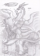 drawing furry tail wings city mega monochrome destruction giant male penis mouth building_sex muscles hoove chimera talisarikheisik