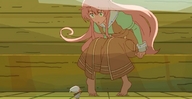 drawing long_hair toes barefoot high_heels green_eyes fairy pink_hair shrunken_man looking_down indoors humanity_has_declined