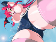 breasts drawing nipples panties color cleavage anime yellow_eyes camel_toe yoko_littner red_hair underboob belly thighs point_of_view thigh_highs looking_at_viewer gurren_lagann 蓮斗 hasuto