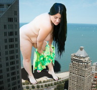 giantess collage nude black_hair long_hair bbw looking_down outdoors towel