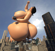 breasts nipples nude vore city butt destruction handheld butt_crush brunette sitting voluptuous redfiredog digital_render