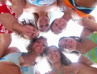 blonde multiple_giantesses brunette giantesses point_of_view looking_at_viewer