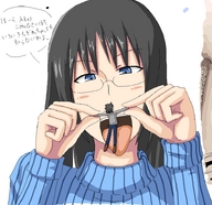 drawing black_hair blue_eyes handheld ochiko_terada glasses anime junko shrunken_man