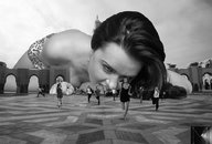 giantess collage monochrome handheld brunette running running_away giantess_kristina imminent_vore marcrtr looking_at_tiny