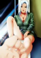 drawing white_hair panties upskirt toes barefoot cleavage soles anime green_eyes unknown_artist sitting collar thighs manicure point_of_view mouth_open mabui naruto_(series)