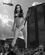giantess collage city monochrome destruction handheld rampage buildings helicopter panic fleeing looking_at_viewer crowds running_away panty_entrapment captives bra_entrapment between_breasts