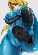 breasts blue_eyes high_heels samus_aran blood low_angle camel_toe boots foot_crush zero_suit death looking_down cruel point_of_view raised_foot