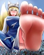 drawing giantess city mega blonde color destruction barefoot touhou yellow_eyes sitting kitsune ran_yakumo exrumya