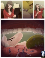 drawing vore comic color long_hair saliva brunette unaware shrunken_people eating inside_mouth dangle indoors giantessfan sample_image grapes on_tongue a_weekend_alone mary-jean_leheron jieun