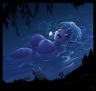 breasts drawing giantess karbo vore blushing blue_eyes water anime mermaid belly burp