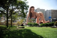 giantess collage city long_hair buildings brunette park crawling grass trees jordan_carver bench