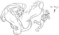 drawing pokemon feet size_difference monochrome toes barefoot soles angry team_rocket open_mouth jonathanraiju looking_at_tiny jon_raiju jessie_(pokémon) james_(pokémon)