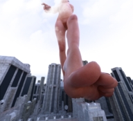 nude city mega barefoot soles low_angle skyscraper clouds sky point_of_view digital_render flagg3d