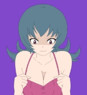 drawing pokemon black_hair color cleavage pink_eyes animation shrunken_person between_breasts sabrina_(pokemon)
