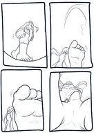 drawing giantess comic monochrome barefoot walking between_toes point_of_view raised_foot smushedboy hinata_hyuga naruto_(series)