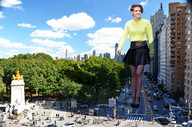 collage skirt buildings smiling wonderslug short_hair walking people streets sky kristen_stewart central_park