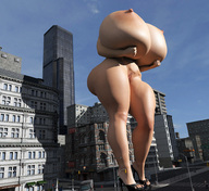 breasts giantess nude pussy city high_heels huge_breasts redfiredog digital_render