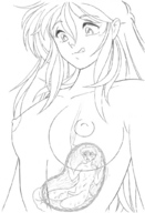 breasts drawing giantess nude vore monochrome anime shrunken_men entrapment postvore inside_stomach kissa-g kissa_g stomach_view internal_view