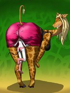 drawing furry blonde color long_hair smiling bending_over trapped no_background between_buttcheeks