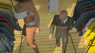 black_hair long_hair huge_breasts underwear mini_giantess shopping digital_render bald