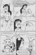 drawing giantess furry manga monochrome anime shrunken_woman cat_girl rabbit_girl burp stomach_growl