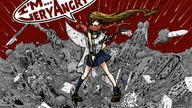 drawing giantess city mega destruction brunette brown_eyes uniform guitar hebmu11er