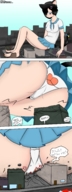 drawing giantess city upskirt black_hair color butt destruction barefoot butt_crush foot_crush looking_down cat_girl point_of_view joethevenezuelan