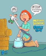 drawing color barefoot red_hair shrunken_men kneeling shrunken_man family_guy pants indoors vacuum milf shirt dialogue lois_griffin looking_at_tiny gulliver63 peter_griffin