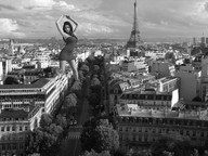 breasts giantess collage city mega monochrome buildings brunette dress standing streets clouds sky paris looking_at_viewer eiffel_tower zed782 bare_legs