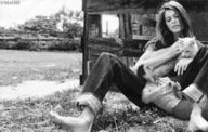 collage cat monochrome long_hair barefoot shrunken_men sitting shrunken_man leaning_back