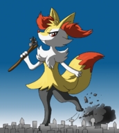 drawing pokemon city destruction giant outdoors no_background braixen