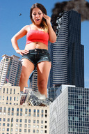 collage destruction helicopter brunette wonderslug legs belly shorts giantess_katelyn skyscraper smoke sky navel_ring