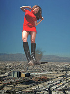 collage landscape giga city destruction brunette wonderslug boots giantess_katelyn looking_at_tiny red_jumper