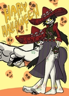 drawing color barefoot yellow_eyes shrunken_men foot_crush halloween shrunken_man tattoo zoom skull looking_at_tiny eyepatch tinysensei dia_de_los_muertos sombrero the_book_of_life las_adelitas