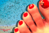 collage mega beach water swimming pedicure nail_polish point_of_view giantess_feet downward_angle