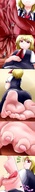 drawing vore blonde comic color barefoot saliva touhou red_eyes shrunken_men kneeling shrunken_people shrunken_man swallowed inside_view inside_stomach licking_lips rumia exrumya
