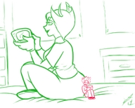 drawing color bed shrunken_men sitting shrunken_man teasing bedroom homestuck twisted_persona karkat_vantas kanaya_maryam