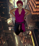 giantess collage city barefoot purple_hair vehicles mick_78 looking_at_viewer crowds hands_on_hips