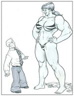 drawing growth giantess monochrome shrunken ponytail muscles fit no_background