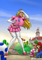drawing giantess blonde color long_hair mario princess_peach huge_breasts gloves giantessfan