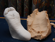 collage feet soles shrunken men weird clay