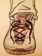 drawing nude long_hair red_hair shrunken_woman sneakers no_background xolittleonexo