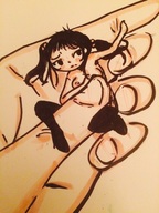 drawing nude black_hair giant handheld socks twintails shrunken_woman xolittleonexo