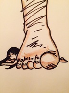 drawing long_hair giant barefoot shrunken_woman under_foot no_background xolittleonexo